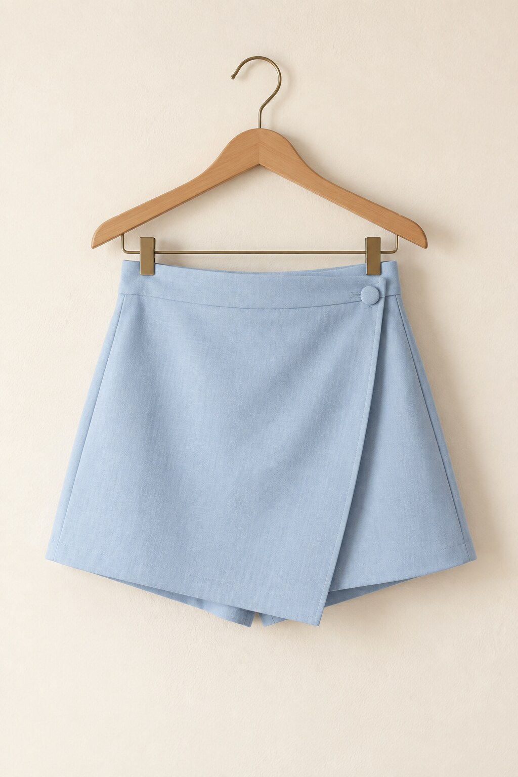 Powder blue tailored wrap skort with side tie